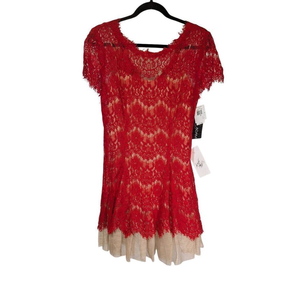 NWT Betsy & Adam Red Lace with Nude Contrast Dress Women's 6